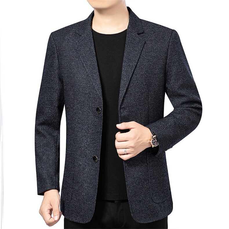 春秋新款中年男士休闲格子西服上衣中老年西装爸爸薄款外套,男装西服,钱塘6003（原4033）
