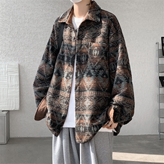 8XL-M复古大码民族风衬衫男款秋冬季加厚粗呢藏式外套CS29001P68，男装衬衫，电商B312