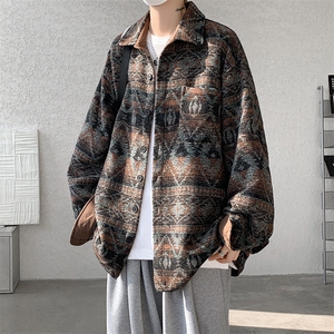 8XL-M复古大码民族风衬衫男款秋冬季加厚粗呢藏式外套CS29001P68图片