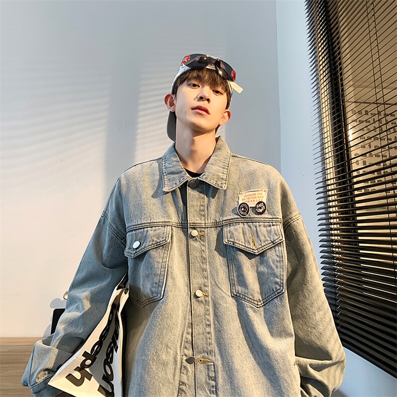 牛仔外套男2023设计感小众情侣美式复古潮牌欧货工装褂子上衣图片