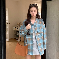 纯棉水洗印花格子衬衫女宽松bf慵懒风衬衣计感春秋款CS004-55，男装衬衫，星座911-3