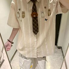 刺绣宽松格子短袖2025衬衫外搭新款日系夏季衬衣上衣CS118，男装衬衫，星座1116A（原606A-3）
