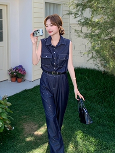 休闲气质牛仔无袖衬衫套装裤女夏2026新款两件套韩系穿搭时尚图片