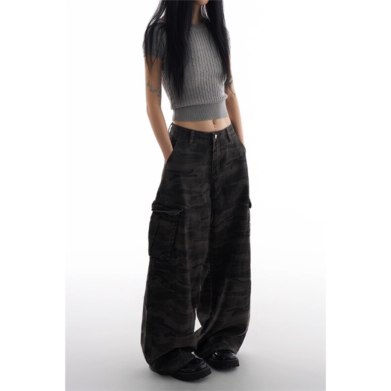 1506-1/QN0070/P68美式复古辣妹迷彩工装裤小众设计弯刀镰刀裤，男装工装外套，星座1506