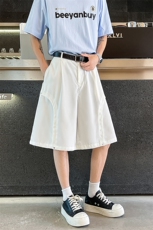 夏日冰丝休闲速干透气松紧腰短裤时尚宽松拼接铆钉休闲裤P38，男装牛仔裤，电商B319