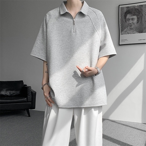 8XL-M半拉链t恤短袖POLO衫男款夏季美式翻领宽松大码半袖DT008P45图片