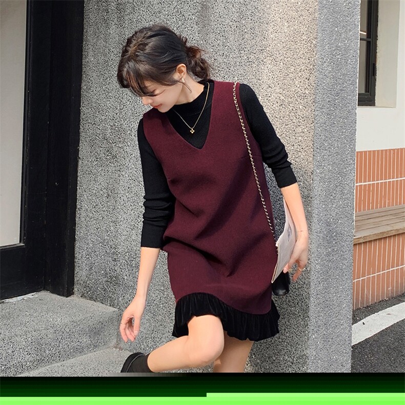 老敏哥贵感100羊毛V领无袖背心裙宽松显瘦高级感连衣裙女冬,女装套装/套裙,姿衣轩