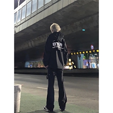 美式hiphop裤子高街vibe交叉绑带牛仔裤修身直筒微喇叭裤，男装牛仔裤，星座310A-4