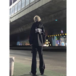 美式hiphop裤子高街vibe交叉绑带牛仔裤修身直筒微喇叭裤图片