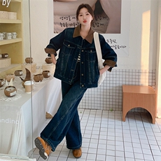 时尚套装春季宽松短款复古上衣套装韩版显瘦小个子春秋牛仔高腰，女装套装/套裙，浙宝305