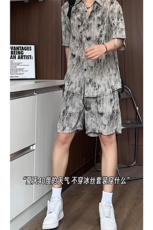 短袖衬衫男+短裤男套装男100%聚酯纤维M-5XL大码TZ78717P50控98，男装牛仔裤，星座226-1