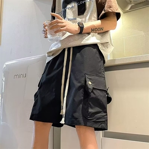 夏季高质量大码宽松休闲工装裤短裤嘻哈炸街时尚口袋抽绳设计DK51图片