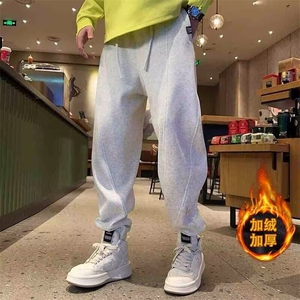 ins慵懒秋冬新款潮牌加绒休闲男士卫裤简约新款潮流流行时尚百搭,穿搭可爱甜美夏图片