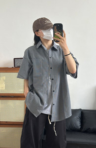 格子衬衫春夏美式短袖衬衫港风情侣装休闲衬衣 CS286-P30图片