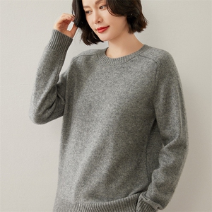 新品加厚女士马鞍肩圆领宽松保暖针织打底衫长袖套头,女装羊绒衫,德尔信羊绒
