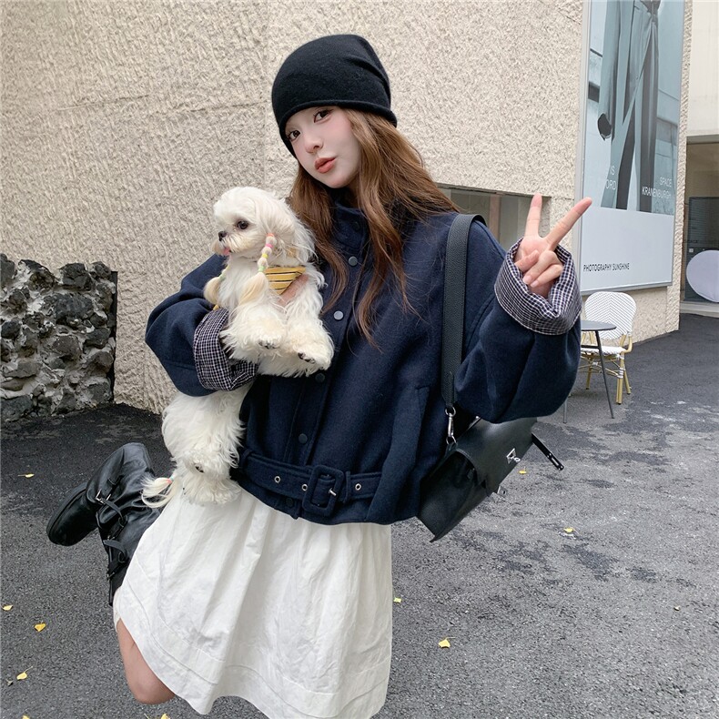 秋冬新款立领毛呢夹棉外套女2025新款韩系外套A569P185K268,女装短外套,2C268