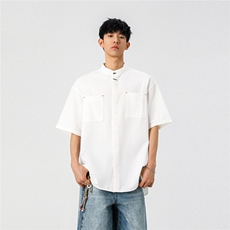 1新中式立领衬衫风暗扣工装大码M-5XL半袖衬衣男78013P48控78，男装衬衫，星座226-2