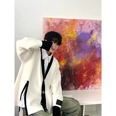 KS923-解构侧开叉排扣开衫V领毛衣ins高级感慵懒针织外套-网络图，男装针织衫/毛衣，星座1002-2