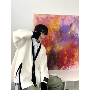 KS923-解构侧开叉排扣开衫V领毛衣ins高级感慵懒针织外套-网络图图片