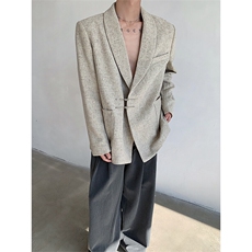 现货！25新中式男士文艺风质感金属盘扣垫肩西装外套XZ100-P138，男装西服，电商B288