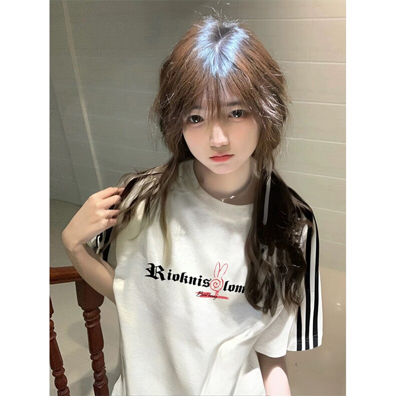 抖音得物高品质二开240克宽松纯棉美式潮牌三条杠织带短袖T恤，男装T恤，电商A486-1