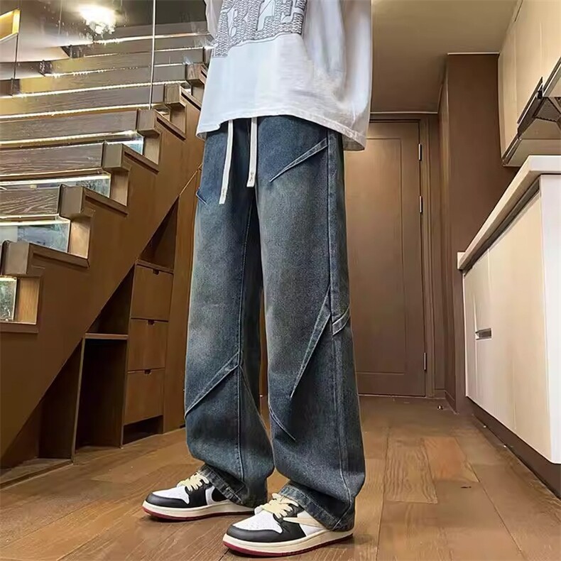 水洗牛仔裤男生秋冬季加绒加厚宽松休闲裤大童直筒长裤AM626 P45图片