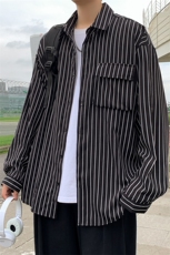 C3082/P40春装条纹长袖衬衣男立体口袋工装大码衬衫男控58，男装衬衫，电商A141
