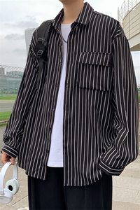 C3082/P40春装条纹长袖衬衣男立体口袋工装大码衬衫男控58图片