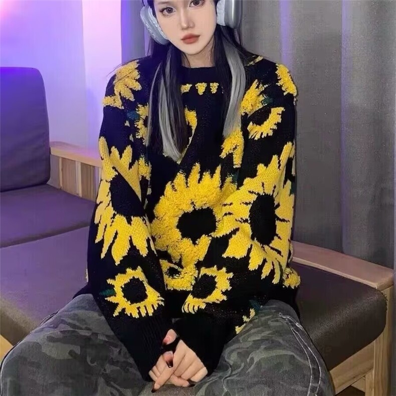 宽松型长袖日系复古树叶提花保暖毛衣针织衫休闲圆领潮落肩袖春季,男装针织衫/毛衣,星座1210-1