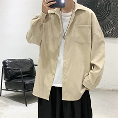 现货2025男春装纯色灯芯绒港风休闲长袖衬衫上衣D201-DM80-P45，男装衬衫，电商D321-1