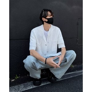 高级感痞帅短袖衬衣休闲针织开衫 CY96图片