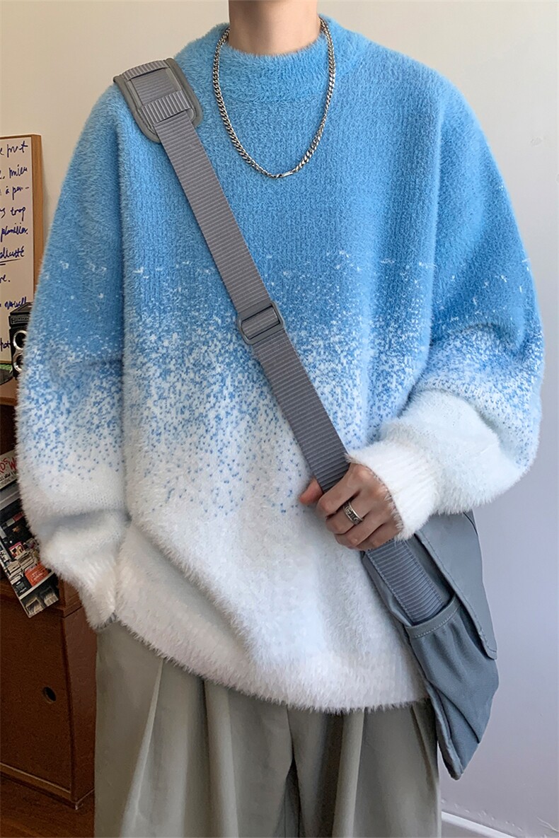 冬季新款D5588-TP5078美式高街渐变设计感圆领针织毛衣男女,男装针织衫/毛衣,电商A102