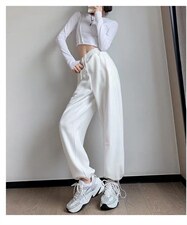 新款纯色抽绳宽松百搭收脚时尚显瘦休闲长裤，其它，L·H·X