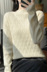 秋冬款半高领提花内搭女复古气质毛衣软糯纯羊毛针织打底保暖上衣，女装羊毛衫，昭美羊绒