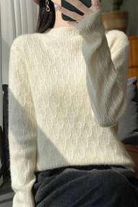 秋冬款半高领提花内搭女复古气质毛衣软糯纯羊毛针织打底保暖上衣图片