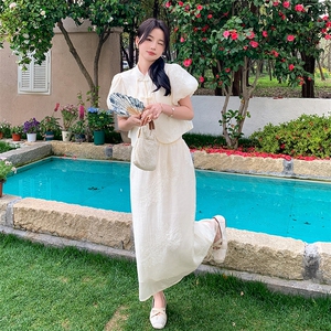 现货！！新中式流苏盘口刺绣短袖套裙6601款P135K189图片
