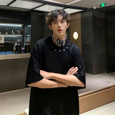 高品质二开240克宽松纯棉美式高街痞帅金属纽扣短袖T恤SH2501，男装T恤，电商A486