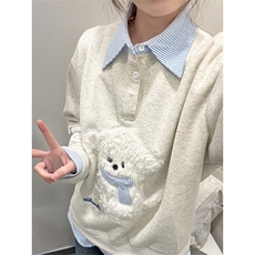 拼接衬衫假两件卫衣女春秋薄款小众设计感宽松学院风上衣polo领潮，男装衬衫，星座506A