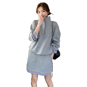 【2025春款】灰色拼格子套装088-7707 p145k198图片