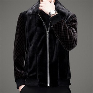 秋冬季外套男士翻领潮流中年商务休闲金貂绒夹克SNNJDR11832-P470图片