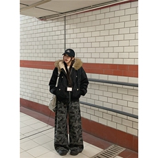 现货重磅boxy短款棉衣座山雕大毛毛领男女棉服水洗工装厚外套，男装棉衣，电商A486