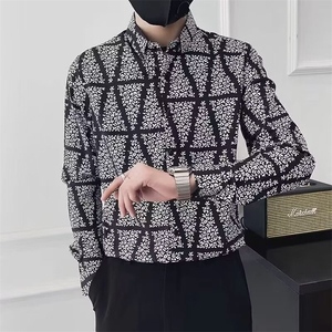 花衬衫男五分袖春秋季痞帅发型师男装斑马纹印花衬衣 CS109图片