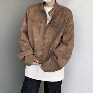 小众高街外套男生棕咖色飞行员夹克美式复古机车服皮衣W5880-P72图片