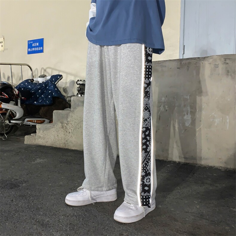 潮流拼接腰果花休闲裤ins嘻哈卫裤男春夏季原宿风束脚裤 K281-P28图片