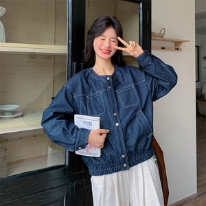 条纹披肩连帽牛仔外套女春秋2025新款今年流行超火工装夹克图片