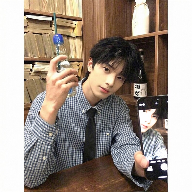复古长袖格子衬衫拼接2026春季miu系穿搭衬衣男C64134-TP4588,男装衬衫,电商A102