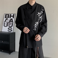 24新中式复古风立领衬衫男女唐装盘扣竹子刺绣宽松长袖汉服衬衫，男装衬衫，星座909