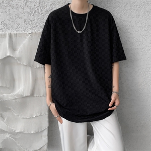 8XL-M 特大码短袖男夏季港风棋盘格子T恤冰丝半截五分袖DX323P35图片