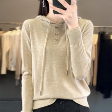 秋冬季新款纯色毛衣女宽松显瘦时尚百搭三口帽衫上衣，女装针织衫/毛衣，贵皇网供仓