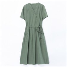 纯棉连衣裙女2023夏装新款中长款收腰显瘦V领妈妈洋气气质a字裙子，女装连衣裙，鑫鑫格